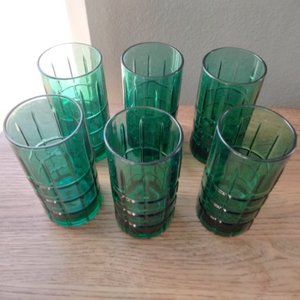 Set of Six Vintage, Green Glasses